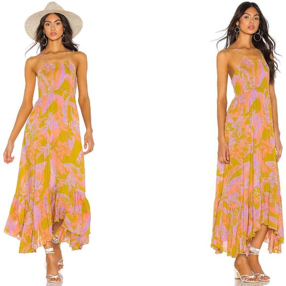 Free People Dresses & Skirts - Free People Heat Wave Maxi Dress Sz XS Floral Boho Beach Purple Green